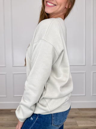 Oat cotton-blend crewneck sweatshirt, side view, long sleeves