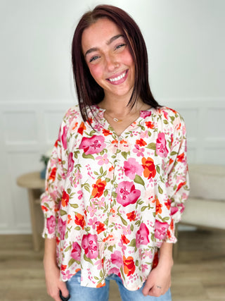 In Your Free Time Rayon Blend 3/4 Sleeve Cream Avery Mae Button Up Top