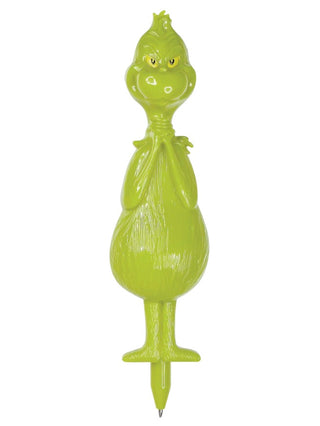 Green novelty ink pen shaped like a cartoon flame character with pointed tip