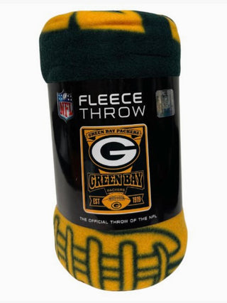 Green Bay Packers fleece throw blanket, green and yellow with team logo label
