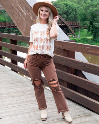 Risen Sabrina Distressed High Rise Straight Leg Crop Espresso Jeans