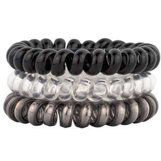 Black hair coil set, glossy mini coils stacked in two rows.