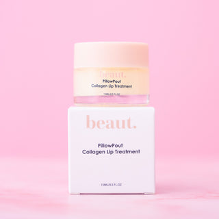 PillowPout collagen lip treatment cream jar and box set