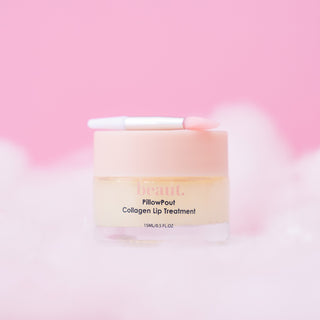 PillowPout collagen lip treatment mask in small cream jar with cap