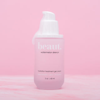 beaut. watermelon drench gel cream pump bottle, front view, 2 oz/60 ml