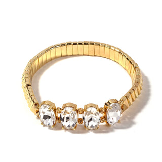 Gold-tone bead bracelet with four clear round crystal charms and gold settings