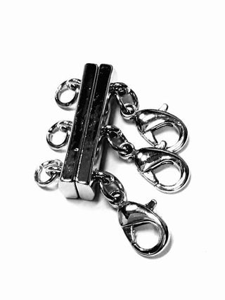 Layered magnet clasp hardware, silver tone with black bar, three oval rings
