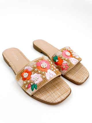 Walking Bouquet Beaded Slip-On Sandals