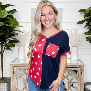 Get To Know Rayon Blend Short Sleeve Avery Mae Star Top - 2 colors!