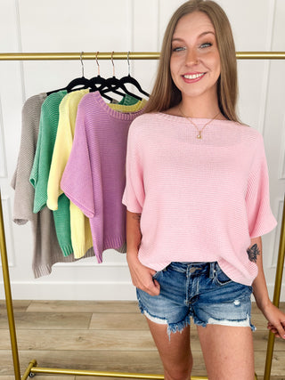 Leveling Up Cotton Short Sleeve Avery Mae Sweater Top - Multiple Colors