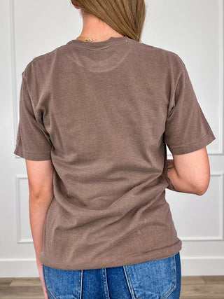 Brown cotton short-sleeve tee with plain back and crew neckline