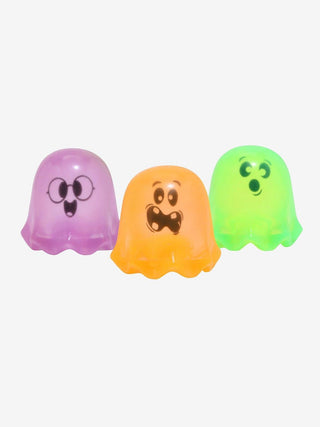 Mini ghost squishy set of three translucent purple, orange, and green figures with faces
