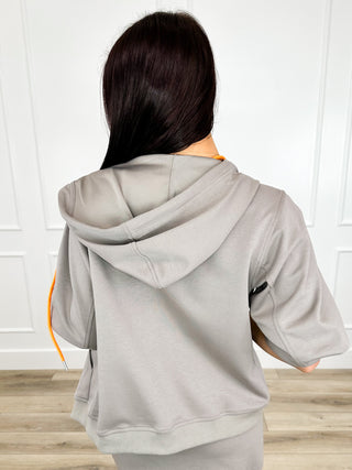 So Into You Cotton Blend 3/4 Sleeve Grey Avery Mae Zip Up Hoodie Sweatshirt
