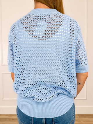 White Birch Look at That Knit Short Sleeve Blue Top