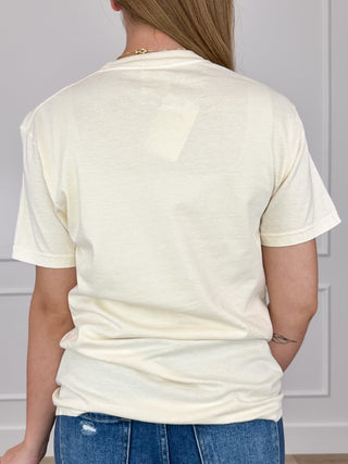 Cream short-sleeve cotton tee, back view, plain