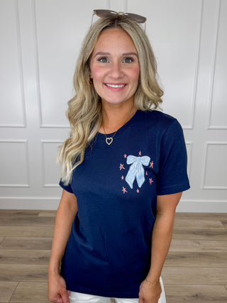 American Honey Cotton Short Sleeve Navy Avery Mae Graphic Tee Shirt (Bella+Canvas)