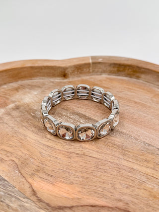 Silver rhinestone tennis bracelet with oval clear stones in a row