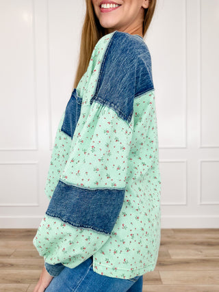Easel The Stakes Are High Cotton Blend Long Sleeve Green Top