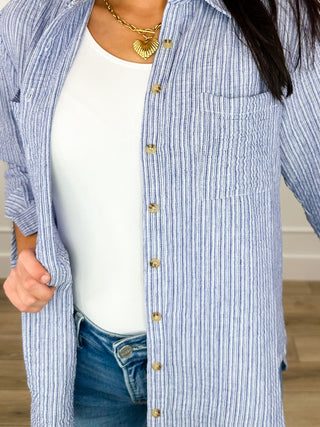 Did I Mention Long Sleeve Blue Avery Mae Button Up Top