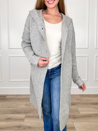 Michelle Mae Always Be There Knit Long Sleeve Grey Hooded Cardigan