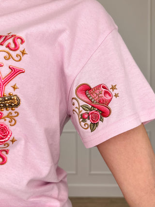 Will Always Love You Cotton Short Sleeve Pink Avery Mae Graphic Tee Shirt