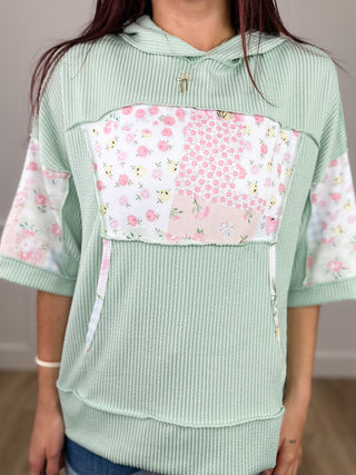 Had Me at Hey Ribbed 3/4 Sleeve Green Avery Mae Hooded Top