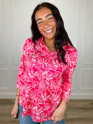 Dear Scarlett Set Me Free Lightweight 3/4 Sleeve Pink Top