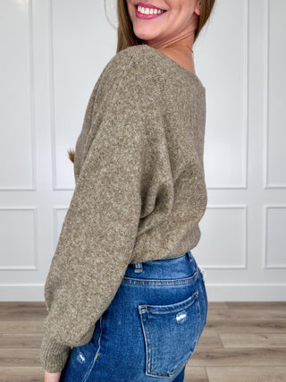 It's Like My Thing Knit Long Sleeve Brown Avery Mae Mom Cropped Sweater Top
