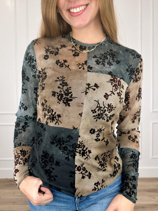 I've Stopped Listening Sheer Mesh Long Sleeve Brown Avery Mae Top