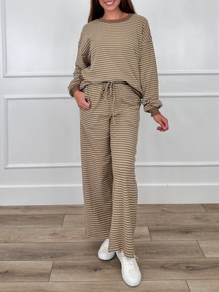 The Life of a Writer High-Rise Wide Leg Tan Avery Mae Lounge Set