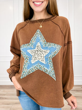 Easel It's Now or Never Cotton Blend Long Sleeve Brown Top