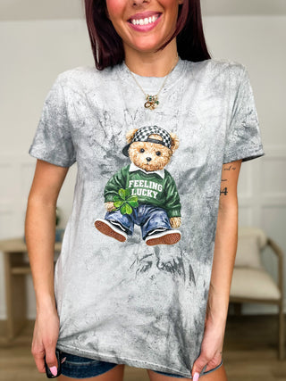 Feeling Bear-y Lucky Cotton Short Sleeve Grey Avery Mae Graphic Tee Shirt