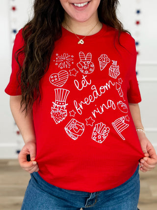 Peace Love & Freedom Ringing Cotton Short Sleeve Red Avery Mae Graphic Tee Shirt (Bella+Canvas)