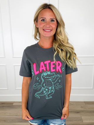 Later Gator Cotton Short Sleeve Grey Avery Mae Graphic Tee Shirt (Bella+Canvas)