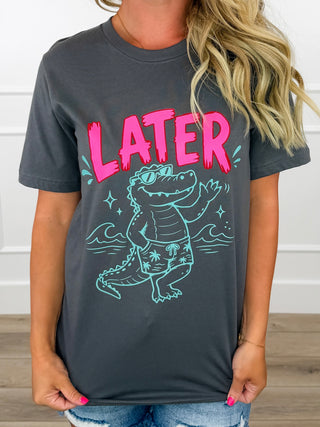 Later Gator Cotton Short Sleeve Grey Avery Mae Graphic Tee Shirt (Bella+Canvas)