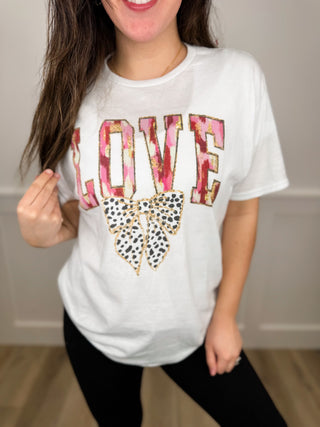 DOORBUSTER!! Blemished Brushstrokes of Love Cotton Blend Short Sleeve White Avery Mae Graphic Tee Shirt