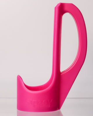 Love Potion pink skinny can handle with curved cradle and loop handle.