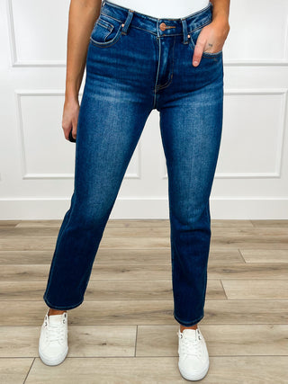 Risen Gia High-Rise Ankle Straight Leg Jeans - Dark Wash (Non-Distressed)