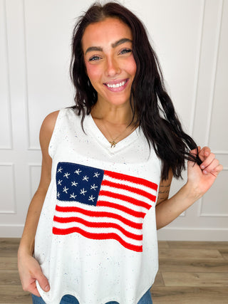 POL Sprinkle of Freedom Ribbed White Tank Top