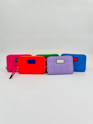 Electric Soul wallet assortment in red, purple, green, and blue with zip and tab