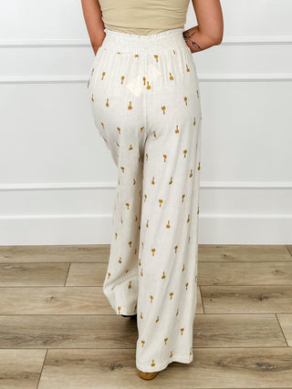 Palm Tree Breeze High-Rise Lightweight Cream Avery Mae Bottoms