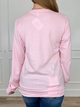 Pink long-sleeve cotton tee, plain back view