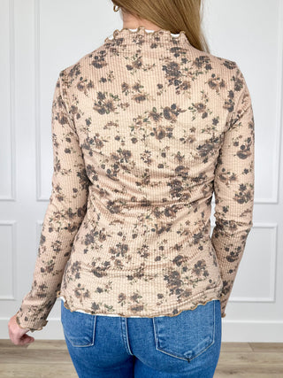 Floral Thrills Knit Long Sleeve Tan Avery Mae Top