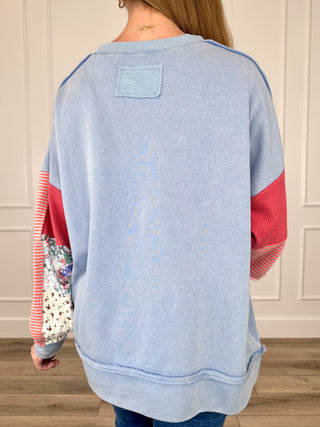 Searching All Around Cotton Blend Long Sleeve Blue Avery Mae Top