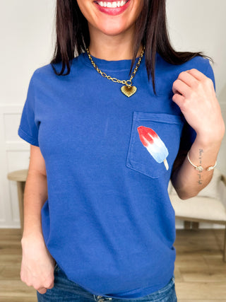 Taste of Freedom Cotton Short Sleeve Blue Avery Mae Graphic Tee Shirt (Comfort Colors)
