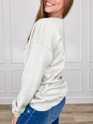 Oat crewneck sweatshirt, long sleeves, side view
