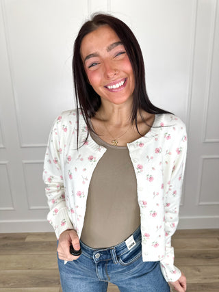 Be the One Knit Long Sleeve Ivory Avery Mae Cropped Button Up Cardigan