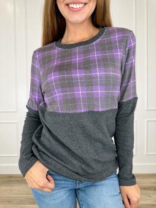 Michelle Mae Twilight Tones Cotton Blend Long Sleeve Charcoal Top