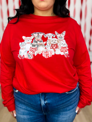 Pawsitively Smitten Cotton Long Sleeve Red Avery Mae Graphic Tee Shirt