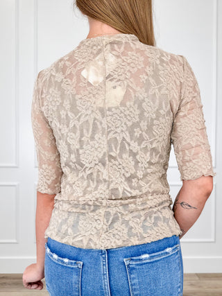 Easel It's Go Time Knit Short Sleeve Tan Top